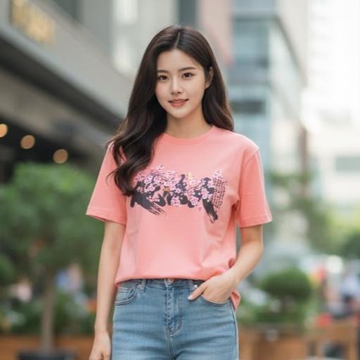 W24-20025 Women's Cotton Top in Crew Neck Fashionable Tee Shirt