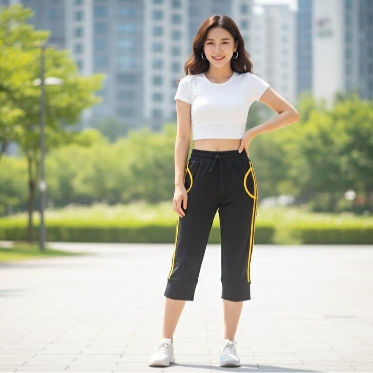 FPA087 Women's Classic Cotton Capri Pants with White & Yellow Sides Lining