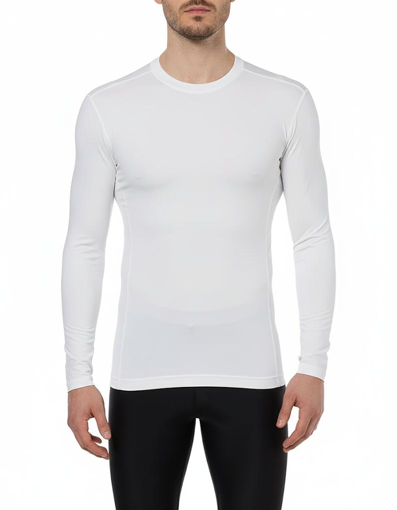 Men's PlaIn White Sport/Swim Wear Longsleeve Compression Shirt (#18)