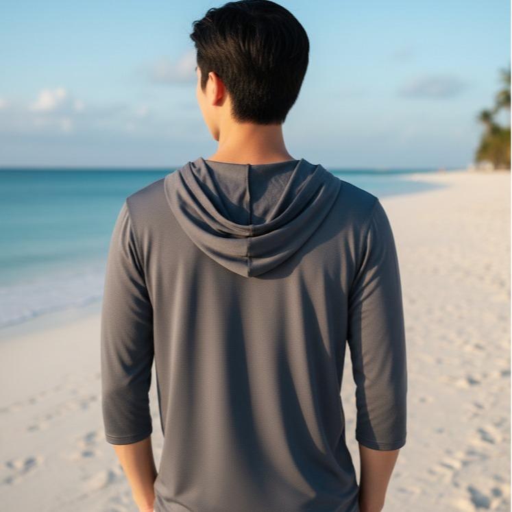 PLAIN GRAY UNISEX Quick Dry Athletic Hoodie 3/4 sleeves moisture wicking (#15)