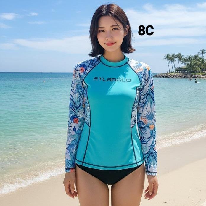 Women's Attarco Collections "CYAN COLOR" Swimming Assorted RASH GUARD Longsleeve (#8)
