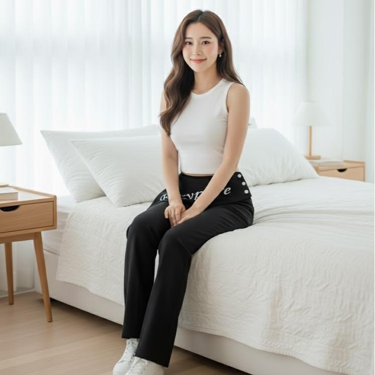 FPA005 Women's Classic Cotton Straight Pants with Skirt Style in Waist