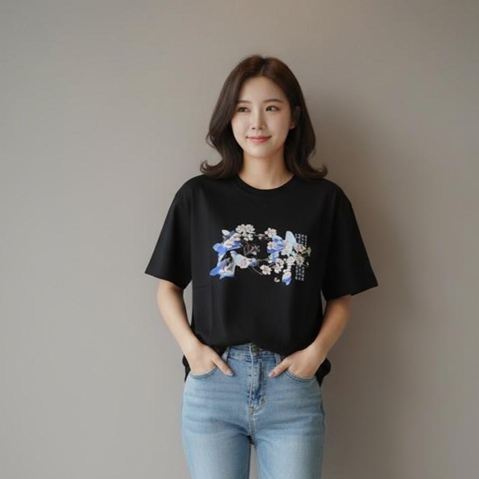 W24-20026 Women's Cotton Top in Crew Neck Fashionable Tee Shirt