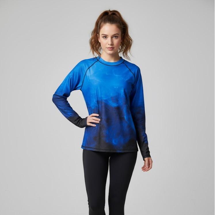 Women Rash Guard Top Crew Neck Long Sleeves Printed Swim Shirt Top