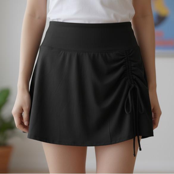 Women's Plain Black High Swim Skirt Bottoms for Women Waisted Bathing Suit Skirt (#5)