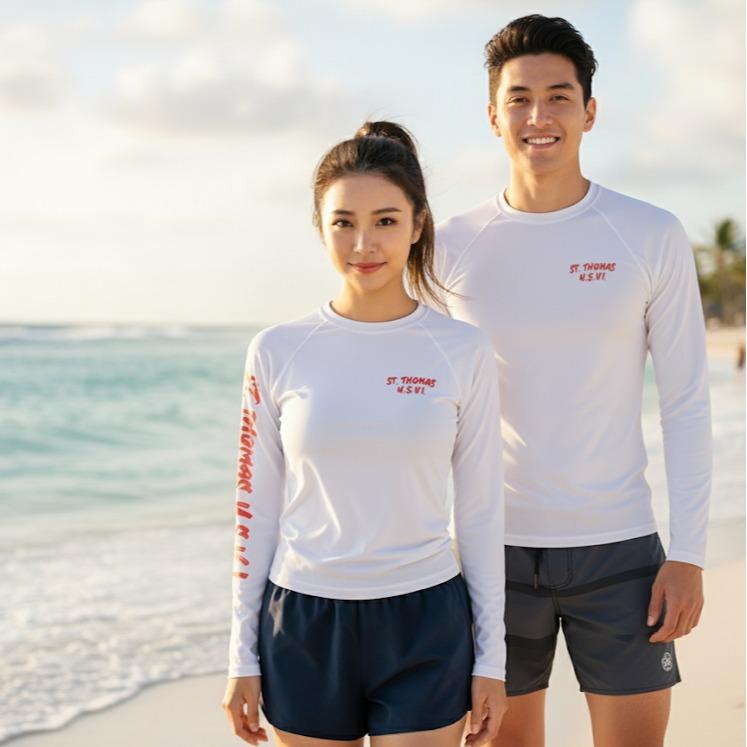 Men's/Women's Red Design Swim Wear Longsleeve St. Thomas U.S V.I (#16A)