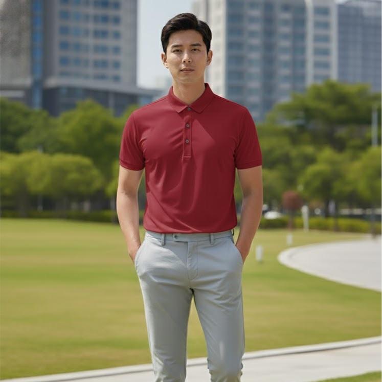 Plain Color Assorted Logo Embraided Male Polo Shirt - Korean Dry-fit Casual Style Men's Top