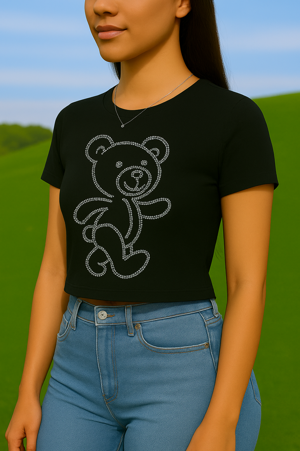 OKIS Black Tee Tops for Female (Bear Design)