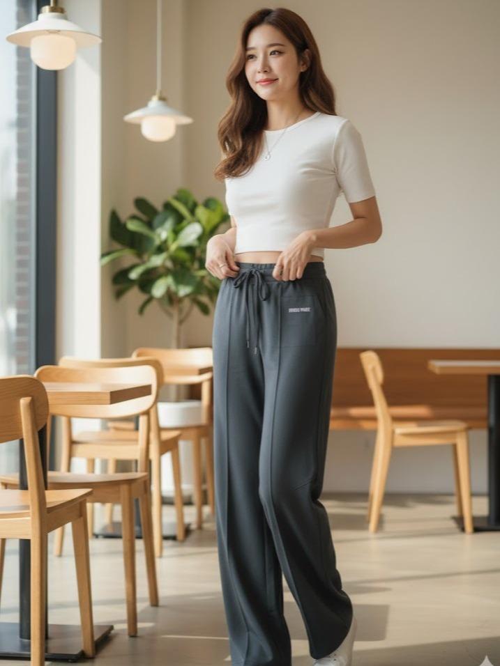 FPS1050 Women's Classic Ferry Pure Cotton Pants in Plain Dark Gray Color