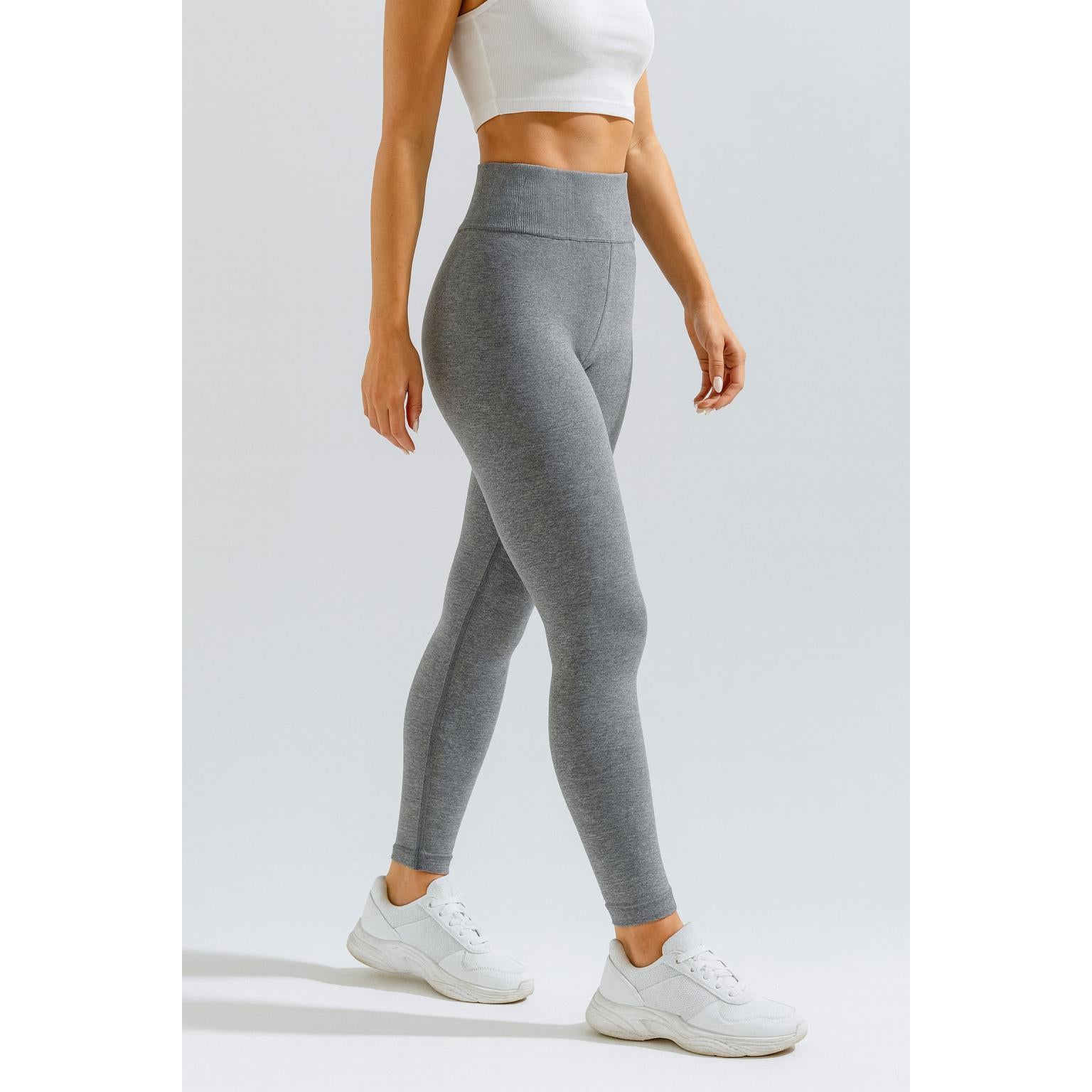 High-Waisted Ribbed Seamless Leggings – Heather Gray