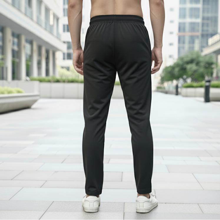 IceTech Collections Male Bottom Dry-fit Trouser Plain Black Straight Cut Pants for Men with Drawstring Waist