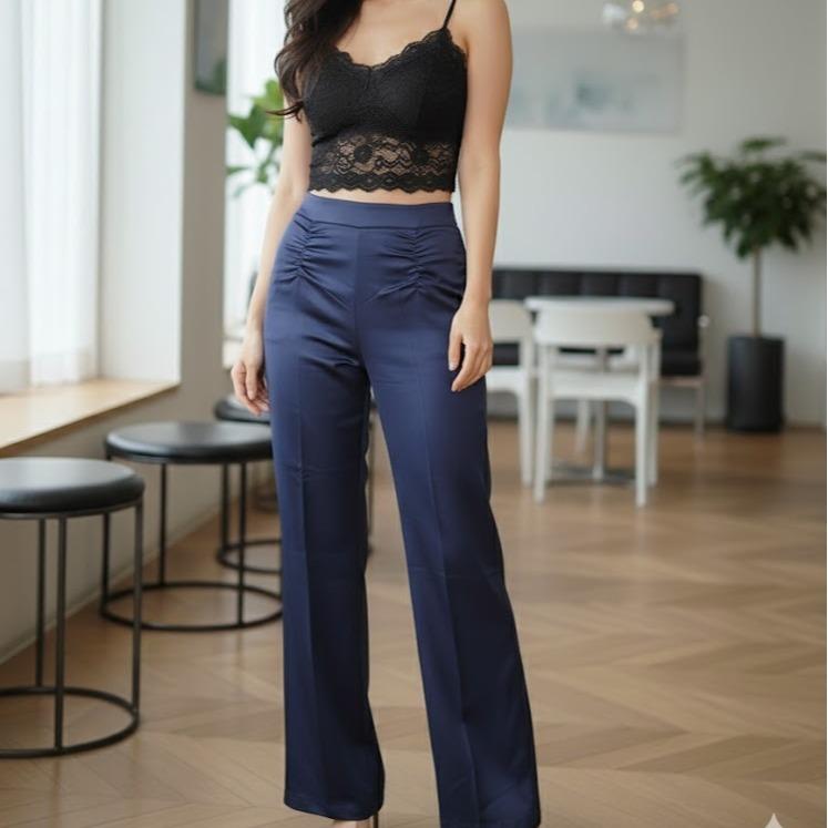 FPV01 Women's Classic Cotton Pants in Plain Navy Blue Color