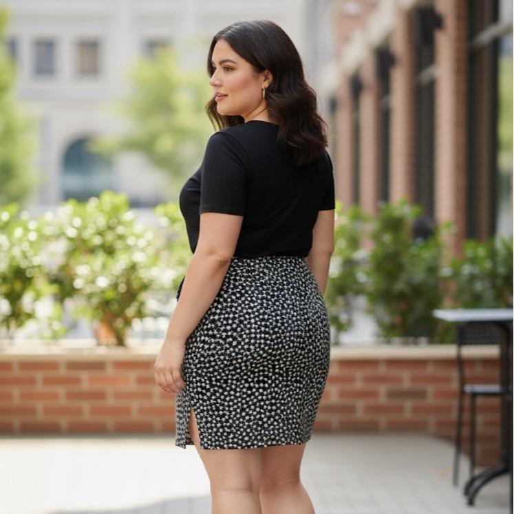 Sunflower Printed Black Plus Size Skirt with Cycling Short Inside (#38)
