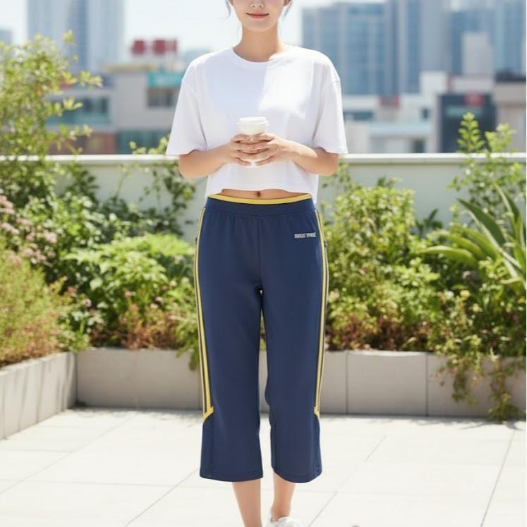 FP68008-7 Women's Classic Cotton Capri Pants in Yelloe & White Lining Color