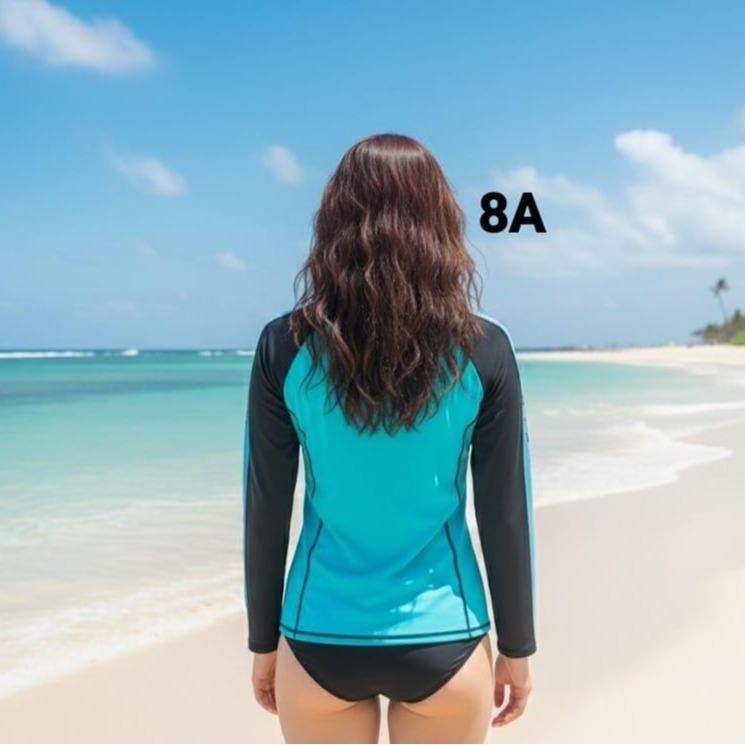 Women's Attarco Collections "CYAN COLOR" Swimming Assorted RASH GUARD Longsleeve (#8)
