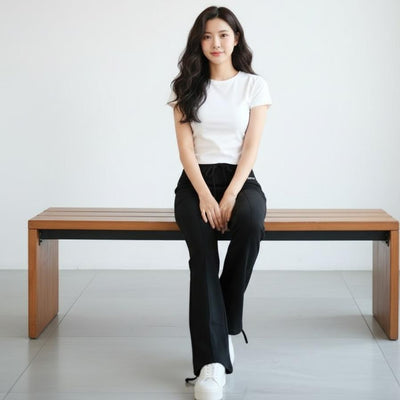 FP5991 Women's Classic Cotton Straight Pants with Bottom Strings