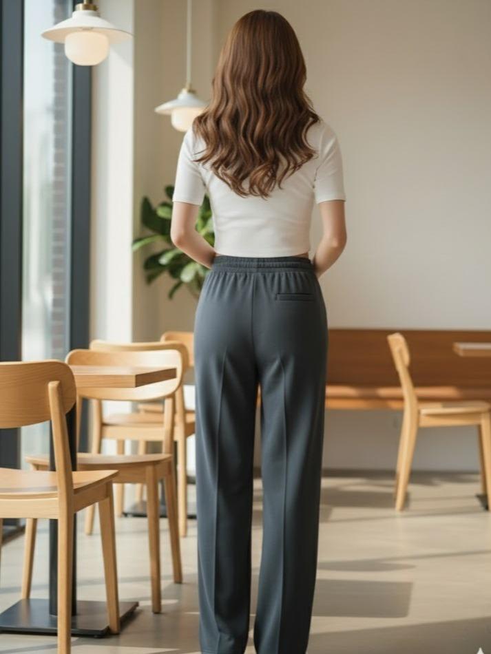 FPS1050 Women's Classic Ferry Pure Cotton Pants in Plain Dark Gray Color