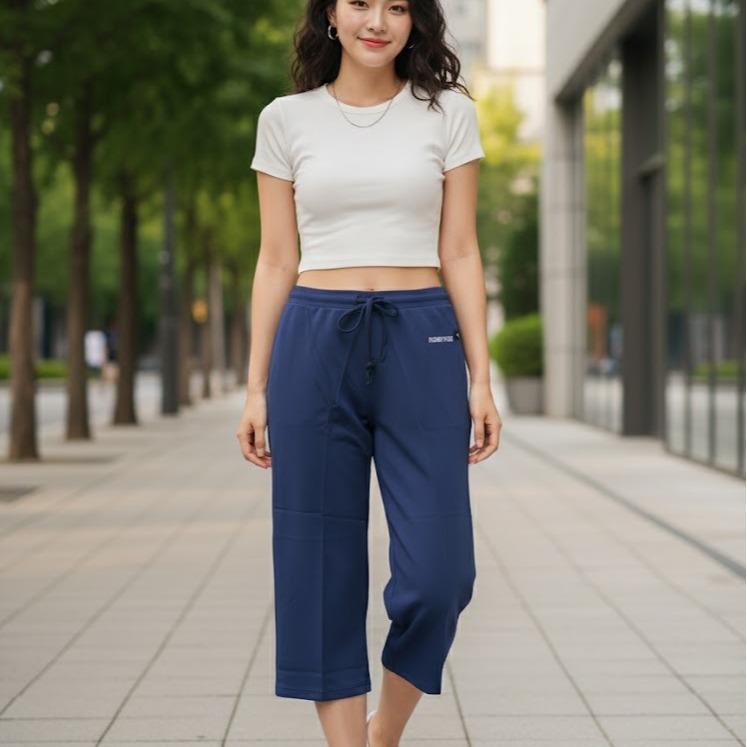 FPA012-7 Women's Classic Cotton Capri Pants with Ferry Pure Letters