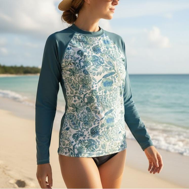Women's Rash Guard Longsleeve in Printed Designs for Active Swim Wear Stylish & Functional Swim Gear