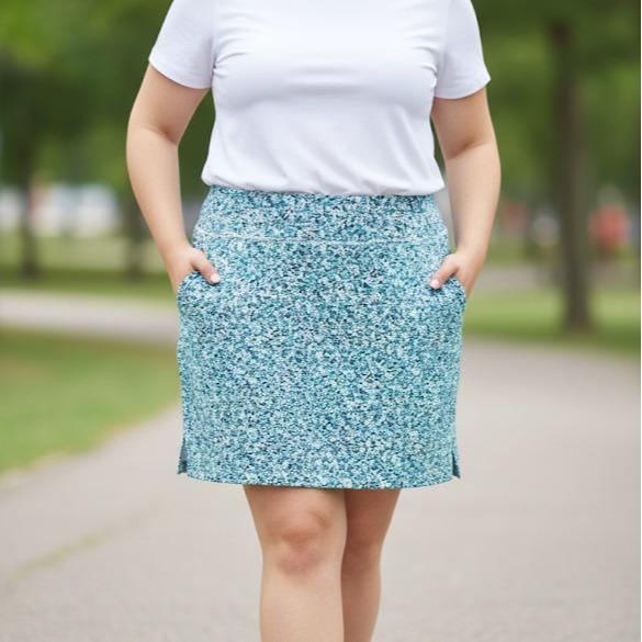 Dust Teal Patterned Plus Size Skirt with Cycling Short Inside (#35)
