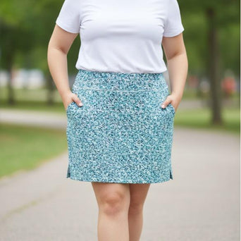 Dust Teal Patterned Plus Size Skirt with Cycling Short Inside (#35)