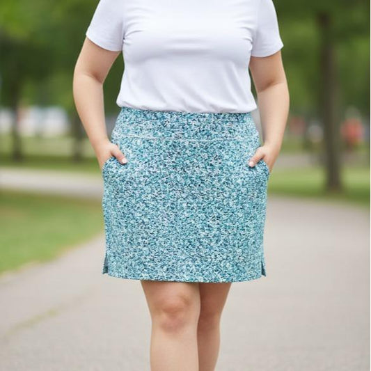 Dust Teal Patterned Plus Size Skirt with Cycling Short Inside (#35)