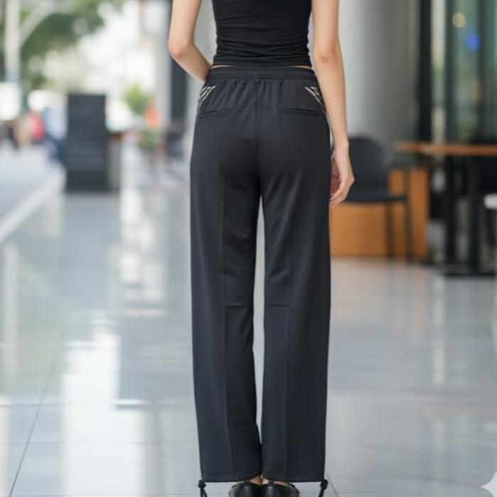 FPD55000B Women's Classic Ferry Pure Cotton Pants Plain Black Color
