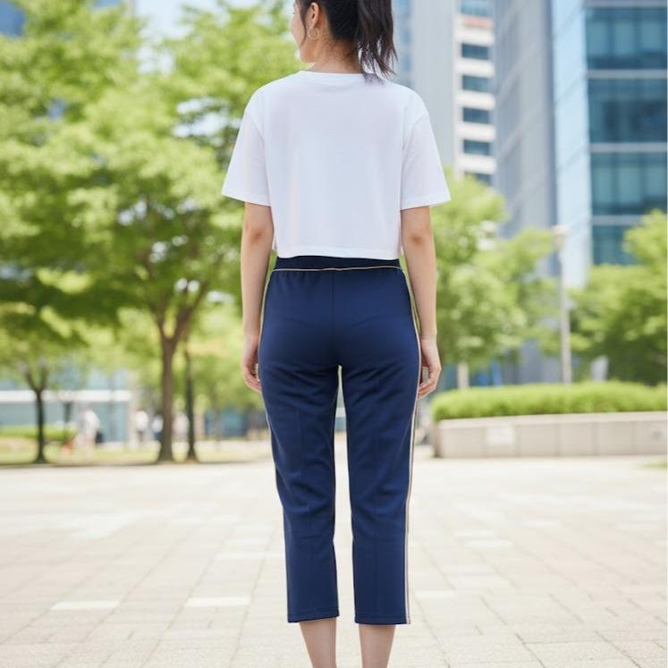 FP8053-7 Women's Classic Ferry Pure Cotton Capri Navy Blue with Yellow & White Lining Color
