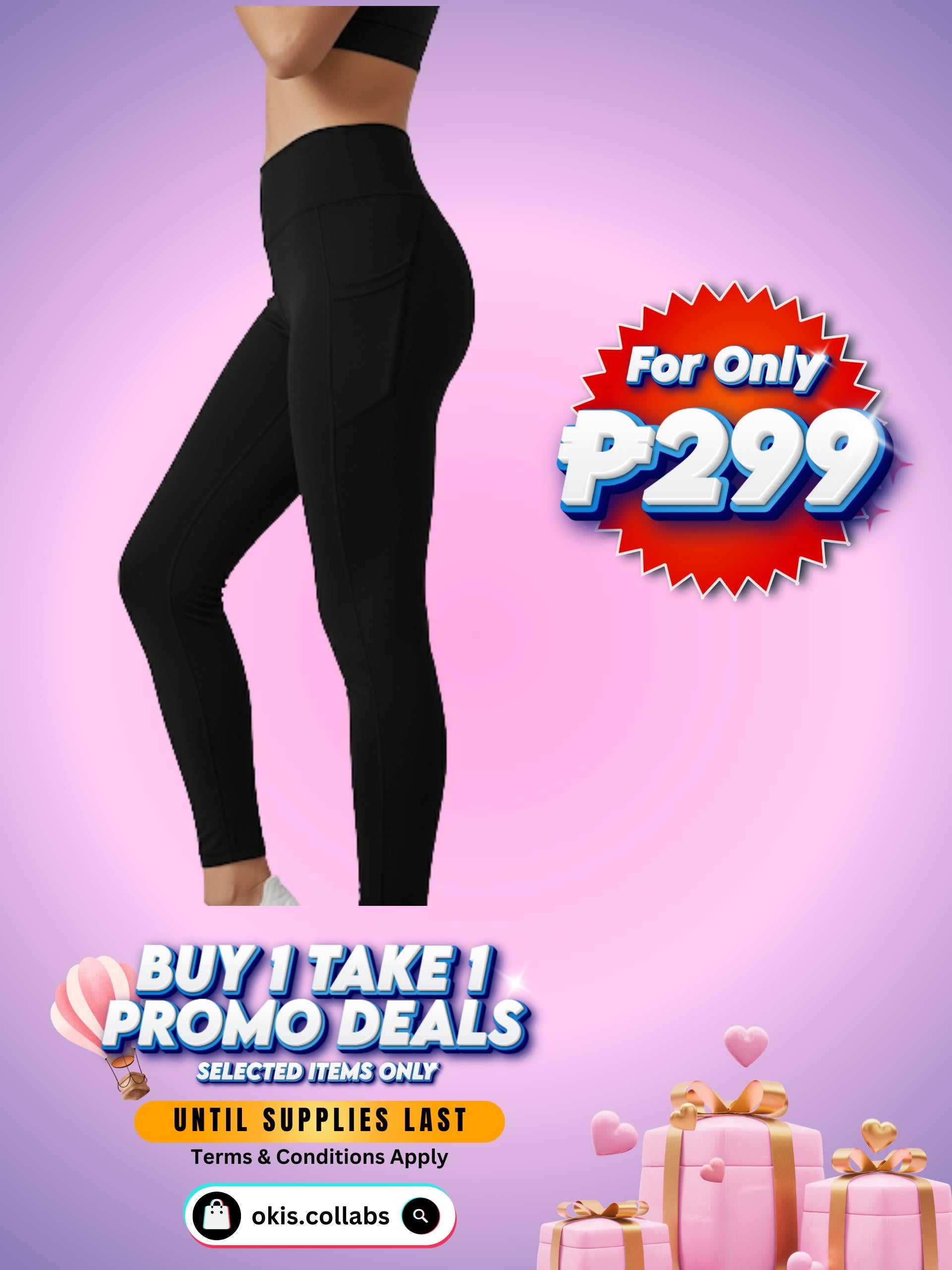 [BUY 1 TAKE 1 FREE] Women's Cotton Sports Wear Leggings Plain Black