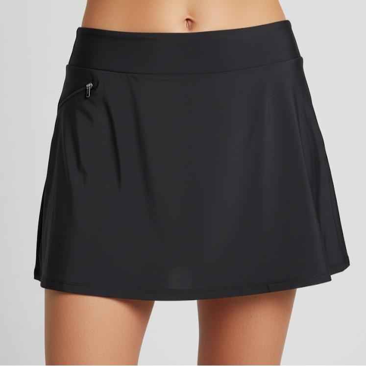 Plain Black Women's Golf Skirts Side Pockets High Waisted Stretchy Tennis Skirt with Short Athletic Casual (#29)