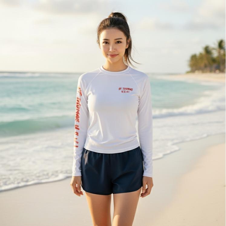 Men's/Women's Red Design Swim Wear Longsleeve St. Thomas U.S V.I (#16A)