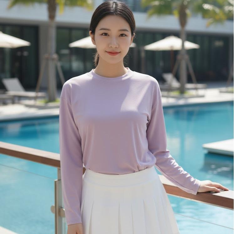 Women's Plain Cotton Blouse/Longsleeve in Light Pink & Light Skyblue Color