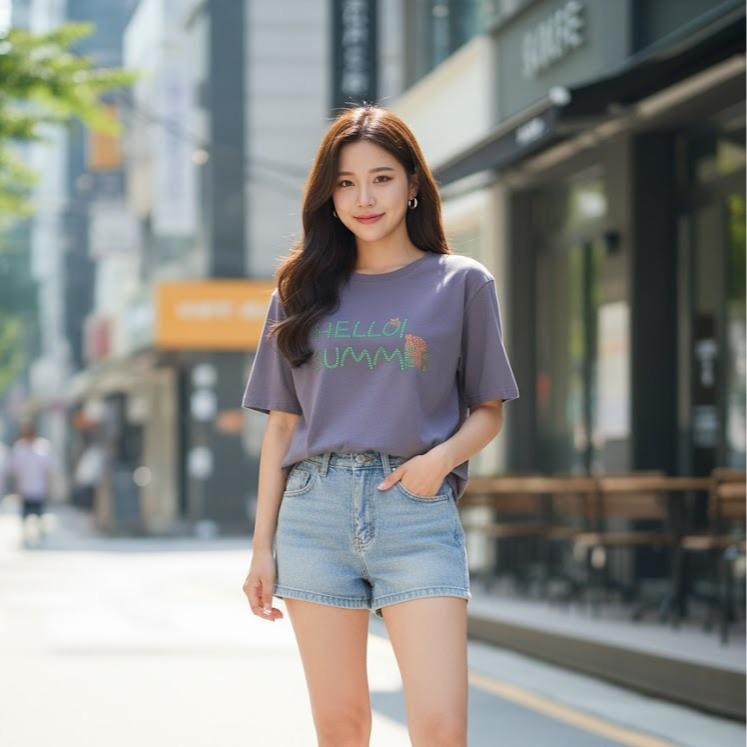 505SUMMER Women's Cotton Cool-toned Bling Tee Shirt