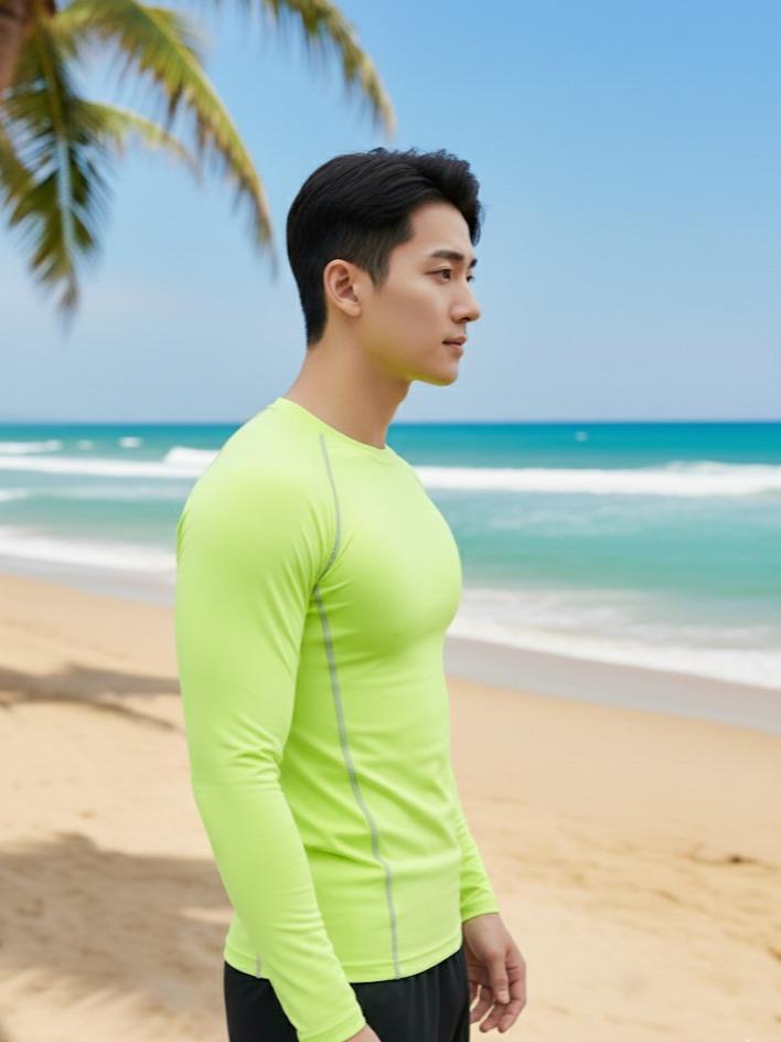 Men's Sport/Swim Wear Longsleeve Compression Shirt in Neon Yellow (#18)