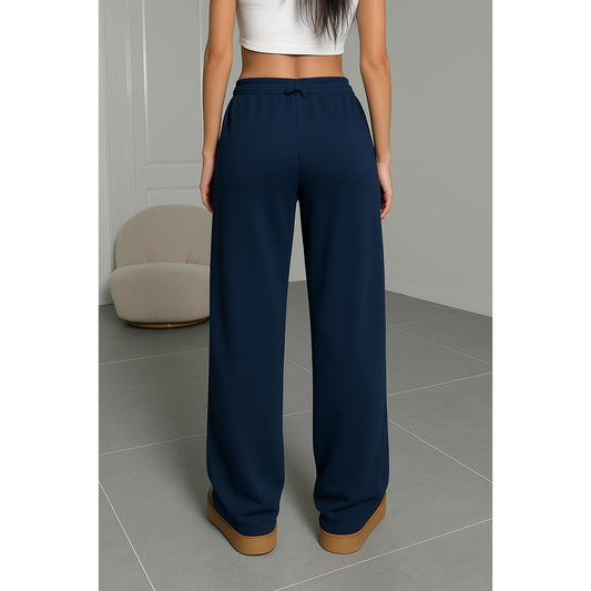 FP9304B Women's Navy Blue Athletic Pants with Gold Accents Design