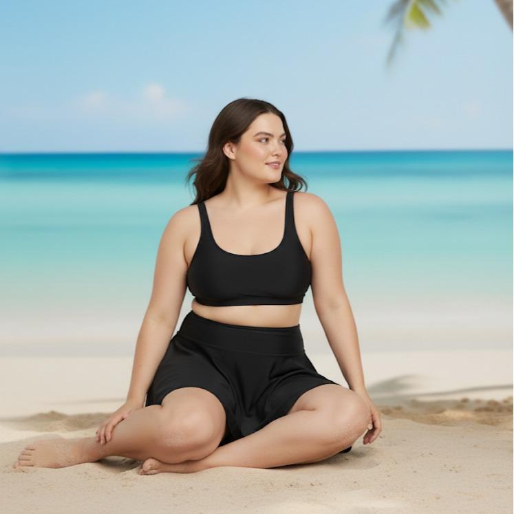 Women's Plus Size Fit & Flare Skirt in Plain Black Color for Casual Wear Comfortable Silhouette Elegant Style