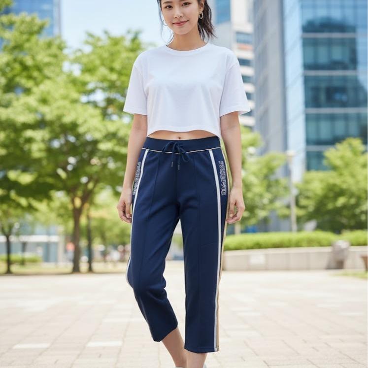 FP8053-7 Women's Classic Ferry Pure Cotton Capri Navy Blue with Yellow & White Lining Color