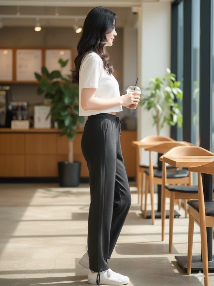 FPF002 Women's Classic Ferry Pure Cotton Pants Plain Black Color
