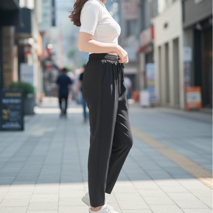 FPF046 Women's Classic Ferry Pure Cotton Pants in Plain Black Color