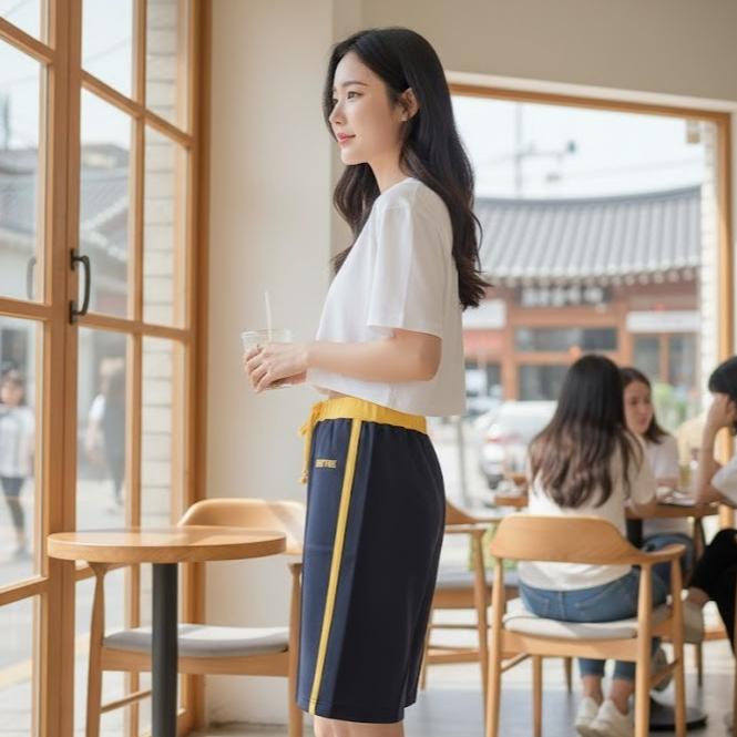 FP8033-5 Women's Classic Ferry Pure Cotton Capri Short with White & Yellow Lining Color