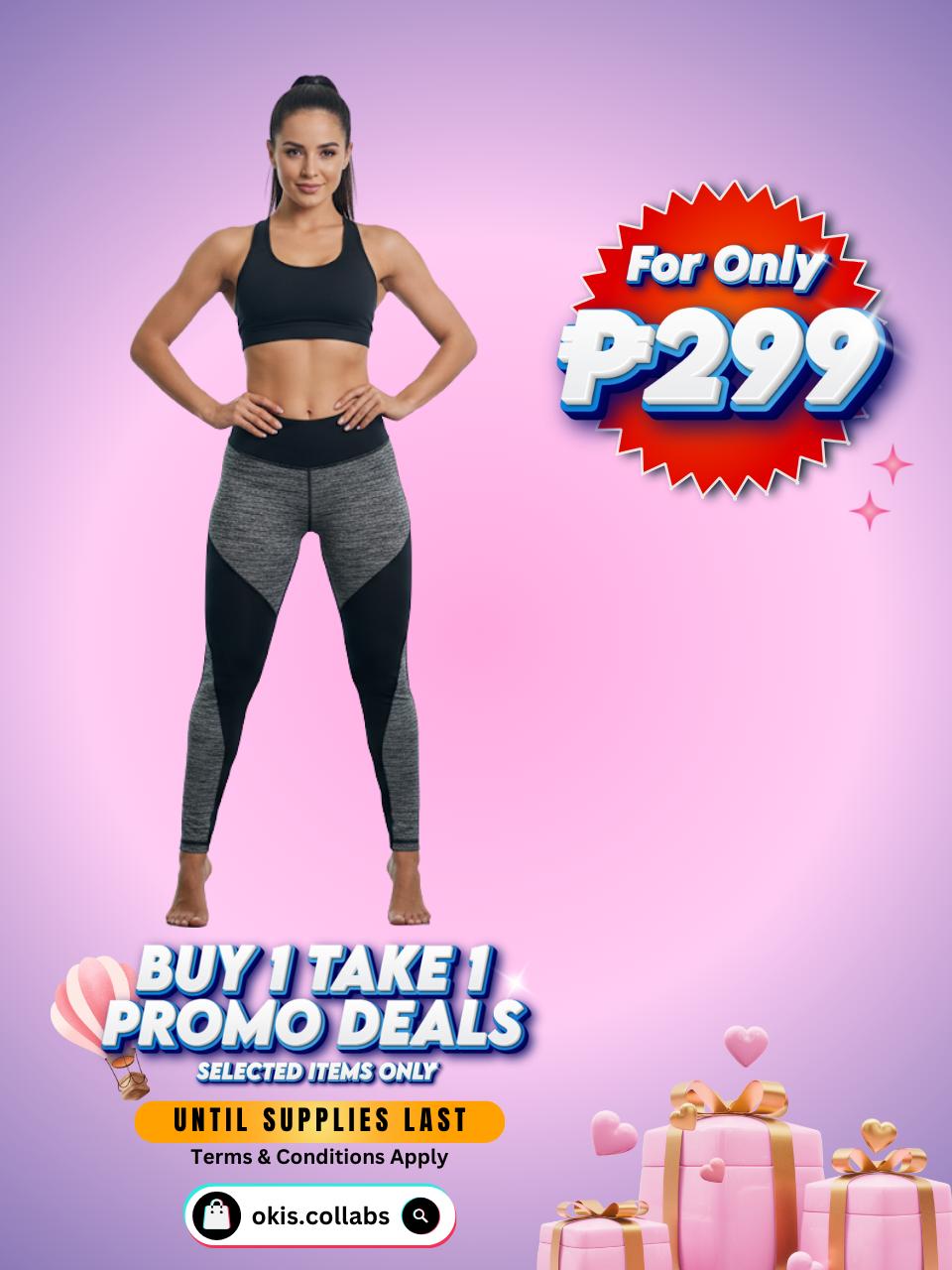 [BUY 1 TAKE 1 FREE] Women's Cotton Sports Wear Leggings Gray with Black