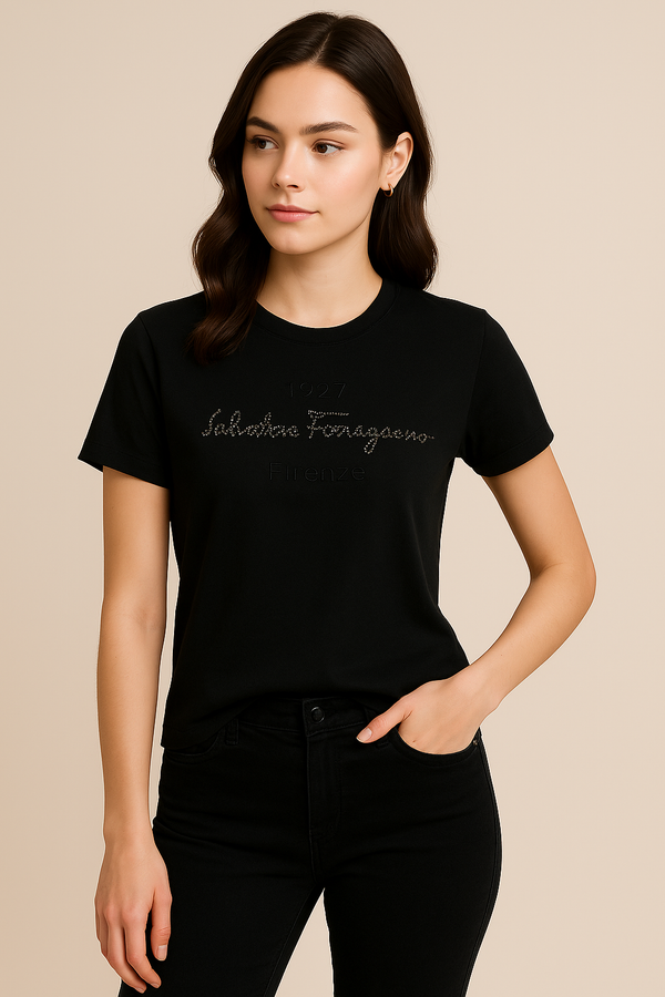 Black Firenze Crystal Signature Tee