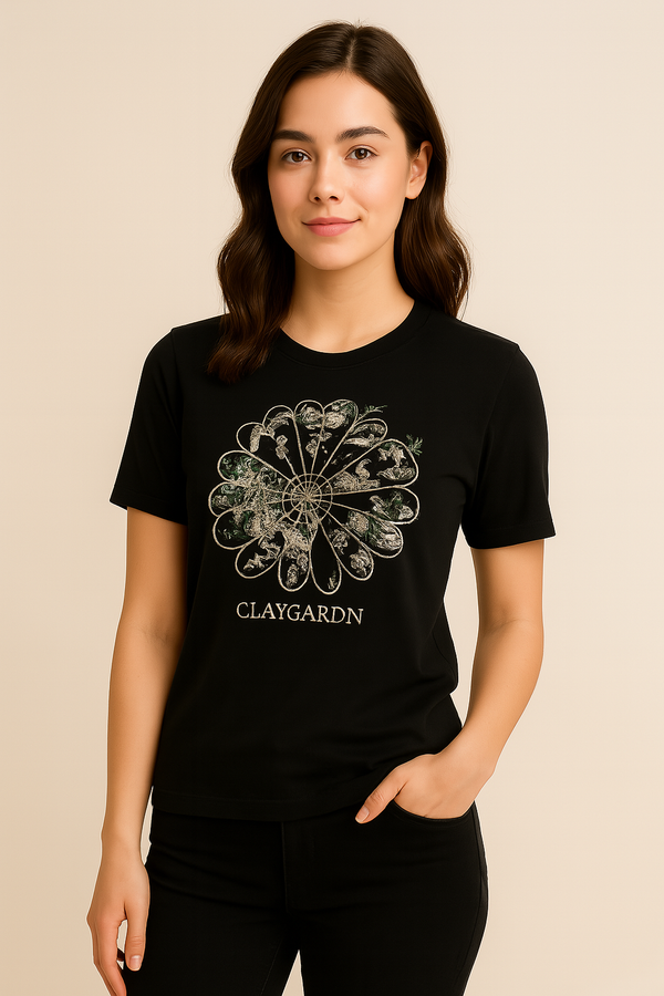 Black Claycardin Spiral Bloom Tee