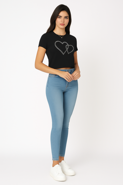 OKIS Black Tee Tops for Female (Heart Design)