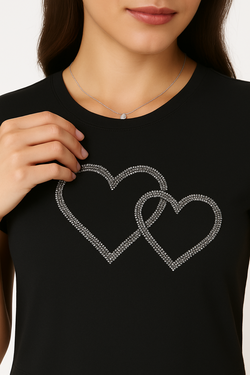 OKIS Black Tee Tops for Female (Heart Design)