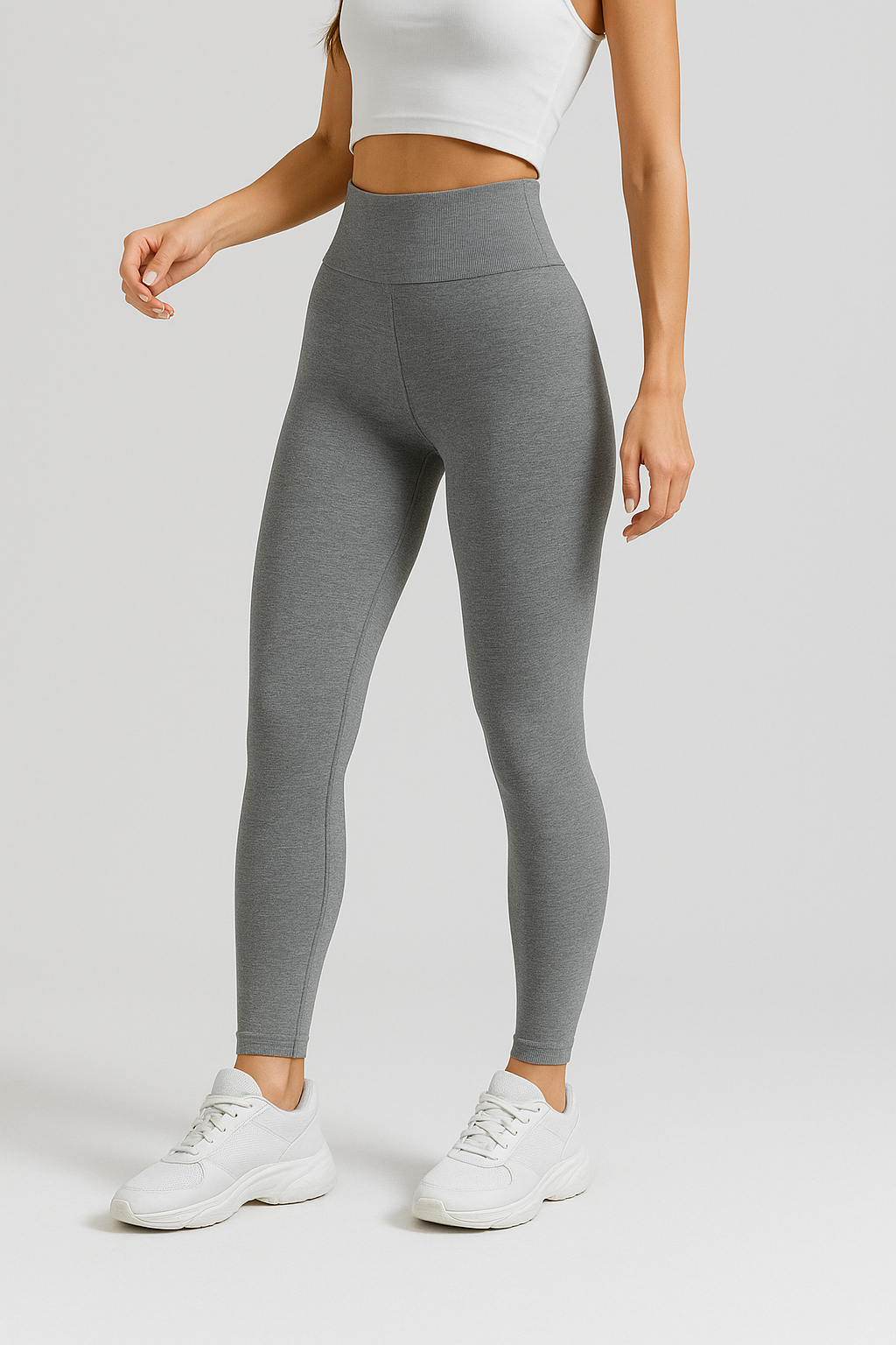 High-Waisted Ribbed Seamless Leggings – Heather Gray
