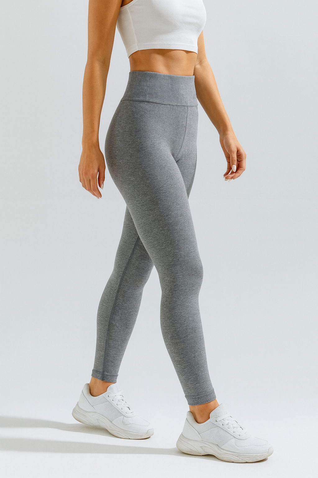 High-Waisted Ribbed Seamless Leggings – Heather Gray