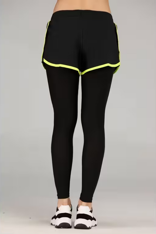 2-in-1 Black Sports Leggings with Trim Shorts