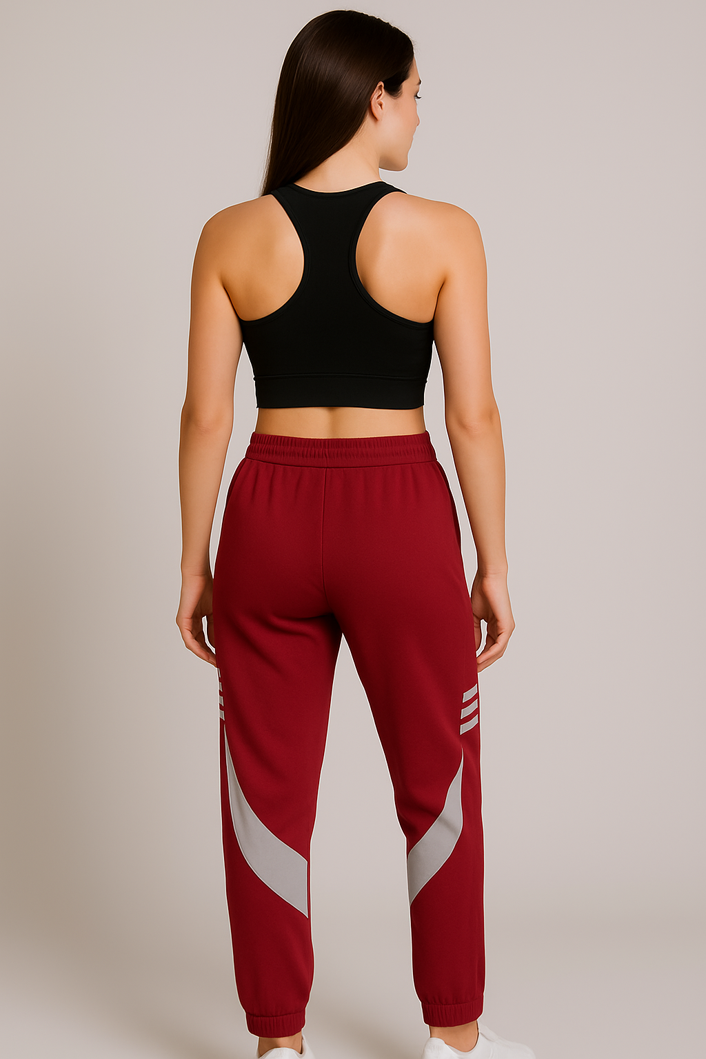 Maroon Sport Jogger Pants with Reflective Stripes