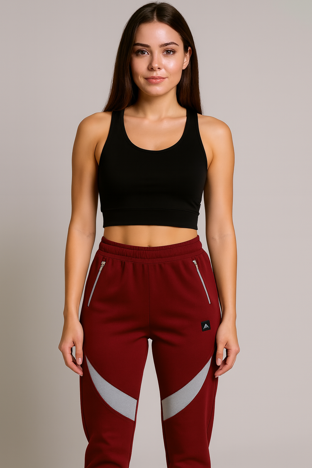 Maroon Sport Jogger Pants with Reflective Stripes